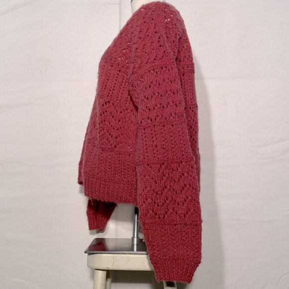 Handmade Women’s Hand Knit Pink V Neck Sweater L - Picture 7 of 10